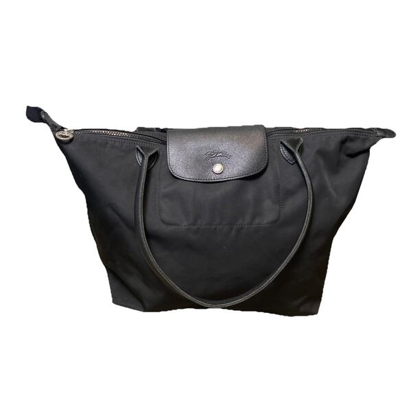 Longchamp Le Pliage Neo Original Black Medium Handbag Purse Classy Travel RARE - Picture 1 of 10